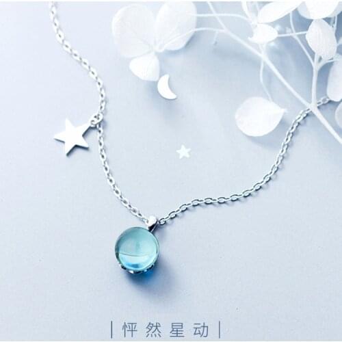 Korean Fashion Personality Star Necklace Blue Artificial Crystal Star Pendant Necklace Elegant Girl Necklace Clavicle Chain
