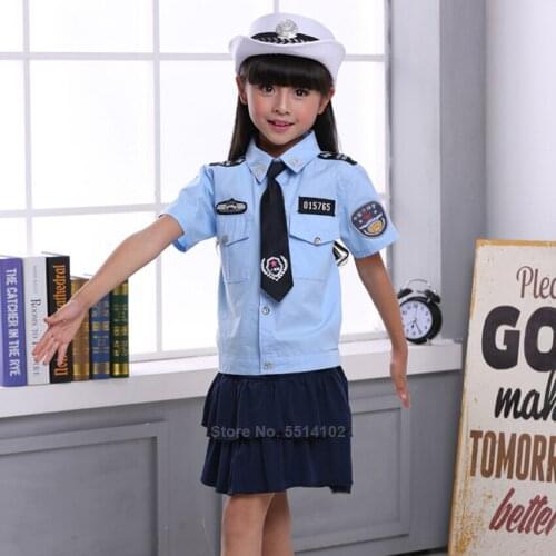 Baby Boy Girl Traffic Police Officer Cosplay Costume Kids Military Policeman Uniform Set Halloween Carnival Party Stage Clothing
