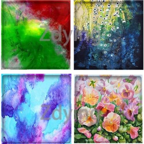 Zdying Beautiful Water Color Glass Cabochon Square Shape Glass Art Picture Beads Demo Flat Back DIY Pendant Jewelry Findings