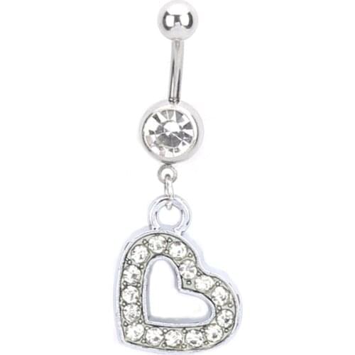 Heart White crystal pendant body art perforation Belly Navel nail stainless steel perforated jewelry