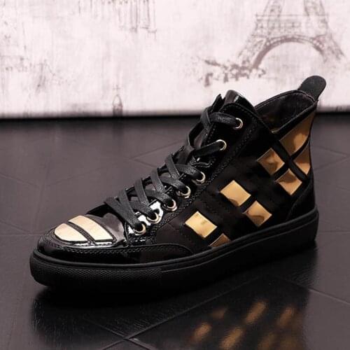 2021 New Mens Charm Black Gold Mix High Tops Casual Shoes Flats Male Designer Prom Walking Sneakers Loafers Zapatos Hombre