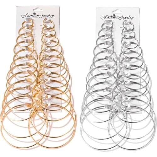 12 Pairs/set of Oversized Big Circle Earring Set for Women Simple Punk Simple Different Size Hoop Earrings Party Jewelry Gift