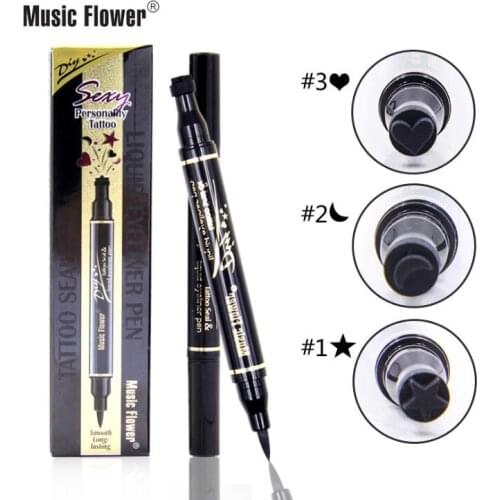 New Music Flower Color Tattoo Seal Pattern Seal Double Eyeliner Liquid Waterproof Pen