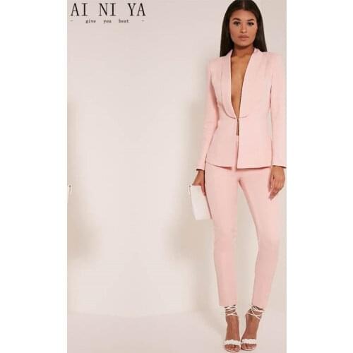 New Light Pink 2021 fashion womens business suits ladies elegant formal pant suits for weddings female trouser suits Custom