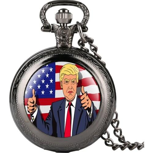 Novel Trump President Pattern Quartz Pocket Watch for Men Legible Arabic Numerals Women Accessory Solid Case Pendant Necklace