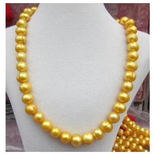 Very beautiful Natural 49inch 9-10South Sea White Pearl Necklace yellow clas