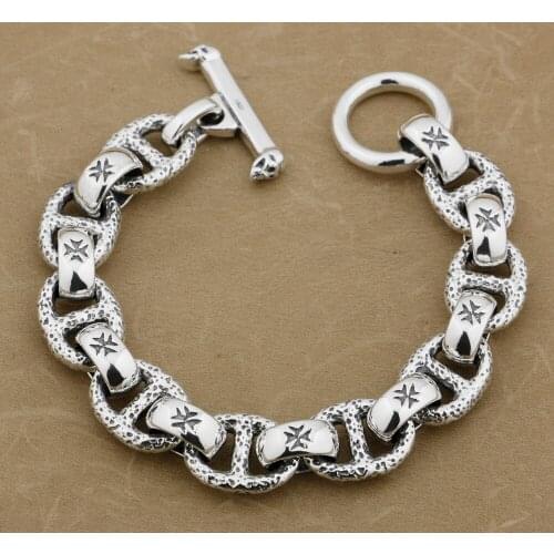 Huge 925 Sterling Silver Handmade Chain Mens Biker Rocker Punk Bracelet 8W006