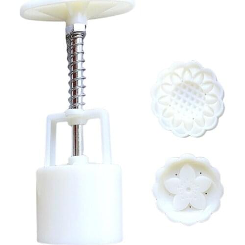 Plastic Mooncake Mold 50g Sunflower Plum Stamp Biscuit Cookie Cutter Hand Pressure Mould DIY Fondant Baking Tool
