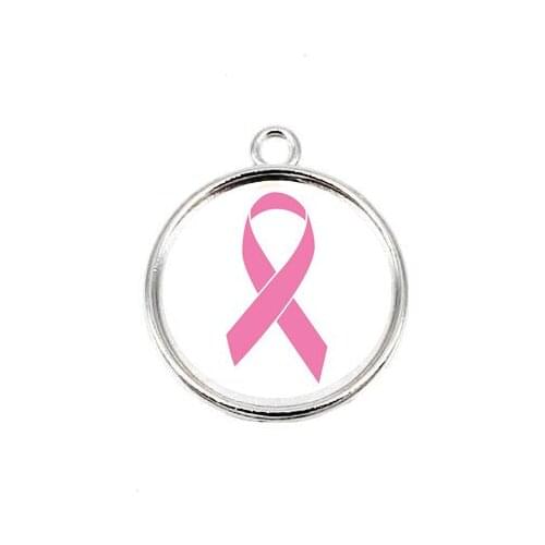 18mm Glass Breast Cancer Awareness Pink Ribbon Pendant Charms For DIY Bracelet & Necklace & Earrings Jewelry Making 10pcs/lot