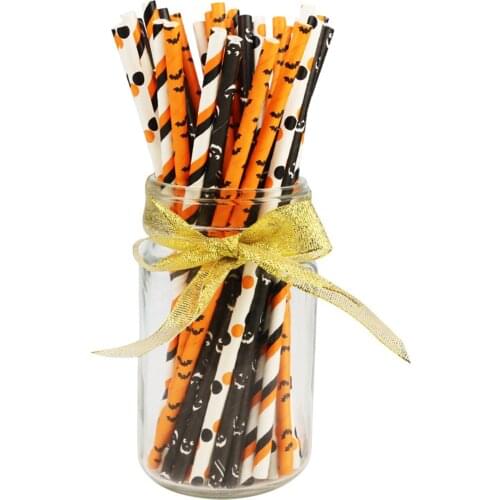 25Pcs Biodegradable Colourful Paper Bat Pattern Party Striped Drinking Environmental Protection and Safety Straws For Flexible