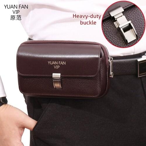 Real Leather Men Casual Design Small Waist Bag Cowhide Fashion Hip Bum Bag Belt Pack Cards Cigarette Case 6" Cell Phone Pouch