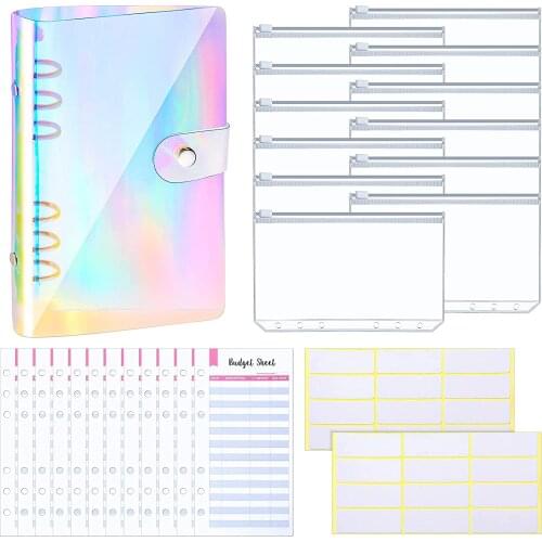 27 Pieces 6-Ring Binder Cover A6 Binder Cover 12 Pieces Binder Zipper Pockets and Sheets for Personal Budget Planner Notebook
