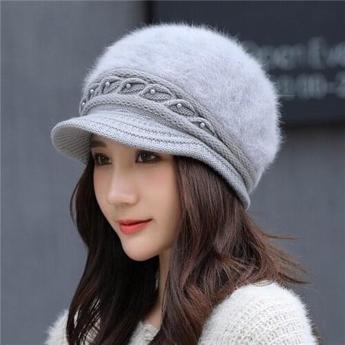 Hat Autumn And Winter Knitted Hat Female Thermal Rabbit Fur Hat Knitted Windproof Knitted Hat Female Beanies