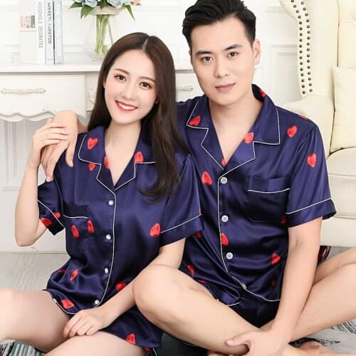 Summer Couple Men Women Strawberry Printed Lapel Short Sleeve Shorts Sleepwear Lovers Female Pajamas Pyjamas Homewear