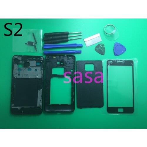 Replacement Parts Full Housing Case + Front Glass Screen Lens For Samsung Galaxy S2 i9100+Tools Black / White