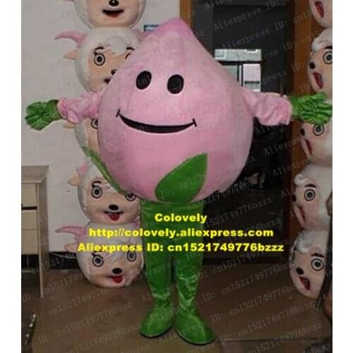 Fresh Pink Peach Peche Juicy Prunus Persica Mascot Costume Fruit Adult Size With Green Leaves Round Black Eyes No.6231 Free Sh