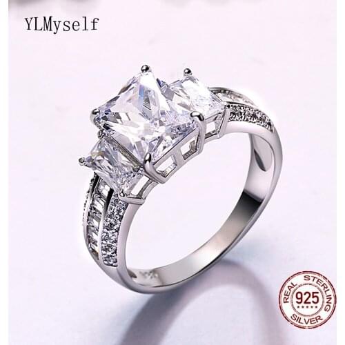 Solid Real Silver Finger Ring With Rectangle Cubic Zircon High Quality Wedding Engagement 925 Fine Jewellery Bridal Jewelry