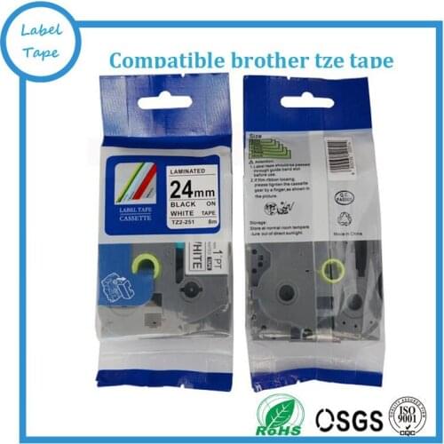 TZ laminated tape 24mm tze Labels Compatible Brother Tz Tze Printer tze251 Tze-251 tz251 tz 251 tz-251 24mm Black on White