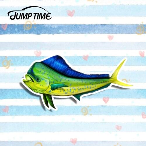 Jump Time 13cmx6.5cm Mahi Fish Dolphin Decal Vinyl Sticker Saltwater Boat Sup Salt Ocean Life Beach Car Styling Car Window Motor