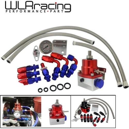 WLR - Universal Adjustable Fuel Pressure Regulator With Gauge+AN6 Fuel Line Hose+Fittings End Kit