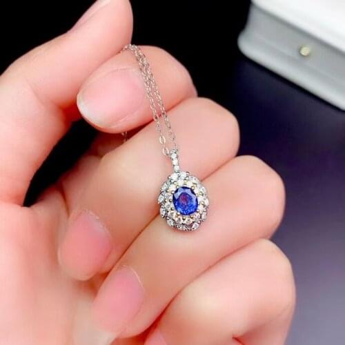 CoLife Jewelry Beautiful Sapphire Pendant for Girl 4mm*5mm Natural Blue Sapphire Necklace Pendant Brithday Gift for Girlfriend