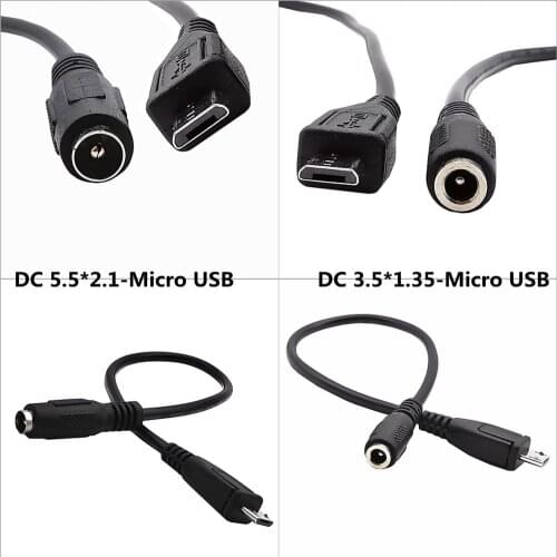 3A DC 5.5x2.1mm &3.5x1.35mm Power Charger Cable Adapter Converter Connector Female to Micro USB 5pin Male for Laptop/Tablet 0.2M