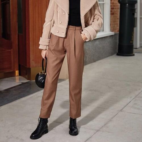 AEL Autumn Straight Pants British style Woman Trousers Lattice Fashion Plaid Retro Easy wear Feet Pants