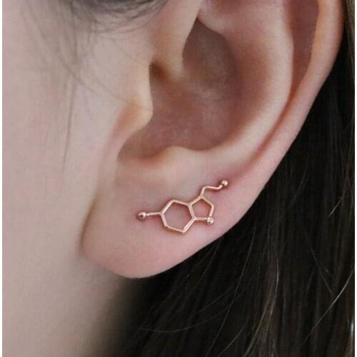 Trendy Serotonin Molecule Ear Climbers Earrings for Women Girls Simple Ear Jackets Chemical Molecules Ear Crawler Pendients