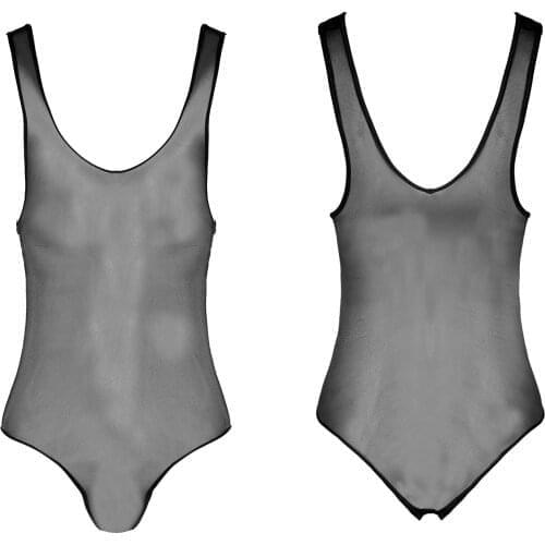 Womens Mens Trasparent Lingerie Stretchy Bodysuit See-through Singlet Sleeveless Bulge Pouch Leotard Jumpsuit Erotic Costumes