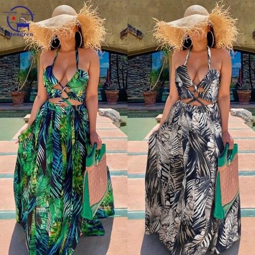 Summer Beach Maxi Dress Women Print Chiffon Dress Wrap Casual Robe Sexy Short Sleeve Party Dress Net Yarn Summer Suspender dress