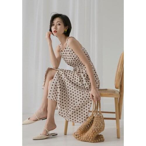 Women vintage dot dress split
