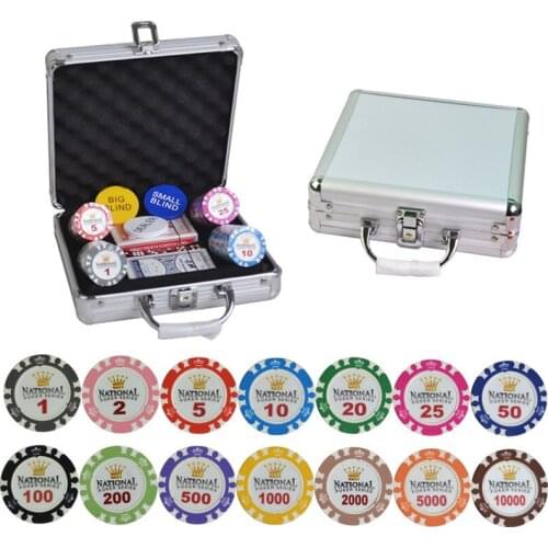 100-500pcs/set Clay Poker Chips Sets Casino Gold Crown Chips Texas Hold'em Poker Sets With Metal Box Aluminum Case 14g/PCS