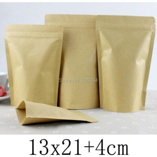 13*21+4cm,200pcs/lot,28mic. Stand-up Kraft Paper Bag,Zipper/ziplock kraft Bag,Kraft Paper + Aluminum Foil Bag,Zipper gift Bag