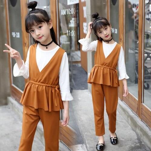2021 Spring Autumn Kids Tracksuit Girls Clothes 3pcs Set Fashion T-Shirt Vest Pants Suit Teenager Children 4 5 6 8 10 11 12 Year