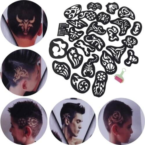 25PCS Hair Tattoo Template Hair Trimmer Carved Coloring Cool Hairstyling Tool
