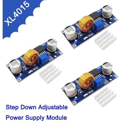 3Pcs XL4015 4~38V to 1.25-36V 5A DC-DC Buck Converter Step Down Modules XL4015 DC-DC Adjustable Step-Down Module With Heat Sink