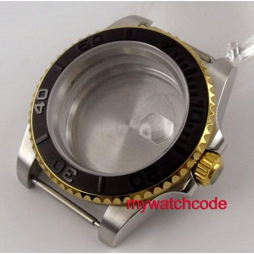 40mm Bliger Golden Rotating Bezel 316L Stainless Steel Watch Case Magnifier Fit For Japan NH35 Automatic Movement Mens Watch