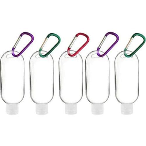 5pcs 50ml Travel Plastic Clear Flip Cap Keychain Bottles Leakproof Empty Squeeze Refillable Container for Liquid Gel