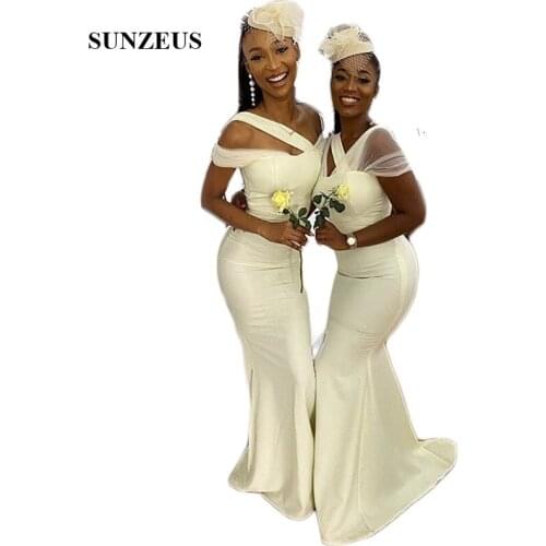 African Bridal Wedding Guest Dresses Sheath Ivory Jersey Bridesmaid Dresses Cap Sleeve Maid of Honor Gowns vestido de mujer