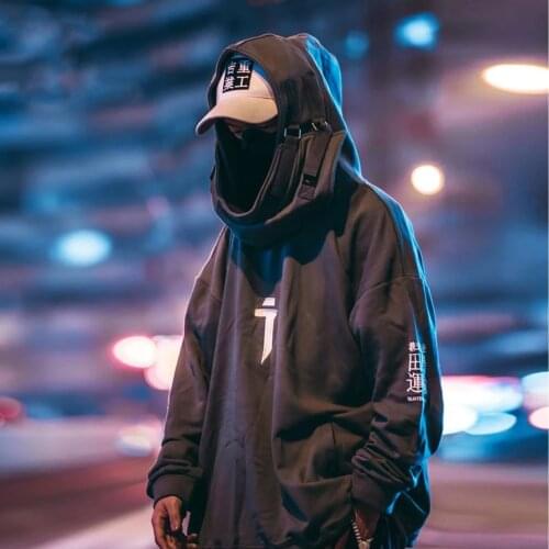 April MOMO Japanese Streetwear Hoodie Men Harajuku Neck Fish Mouth Pullovers Sweatshirts Oversized Hip Hop Hoodies Techwear