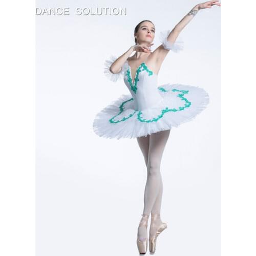 White Velvet Bodice with Green Trim Professional Ballet Tutu for Girl & Women Dancer Stage Performance Costume Dancewear BLL063