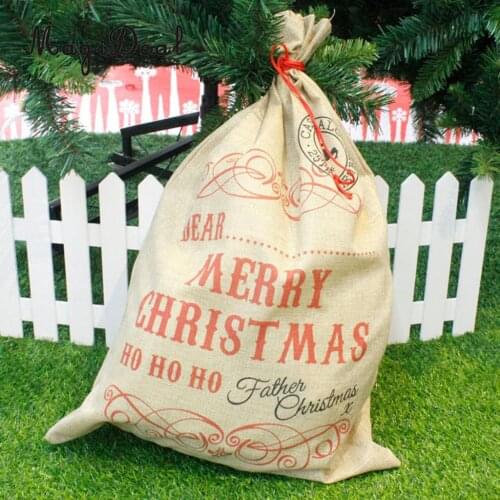Large Burlap Santa Claus Sack Christmas Stocking Drawstring Gift Bag Storage