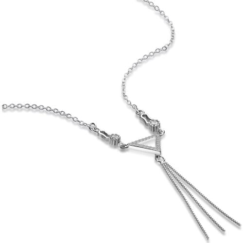 Fashion Personality Triangle Geometry Pendant Chain Women 925 Sterling Silver Long Fringe Necklace Glamour Lady Accessories