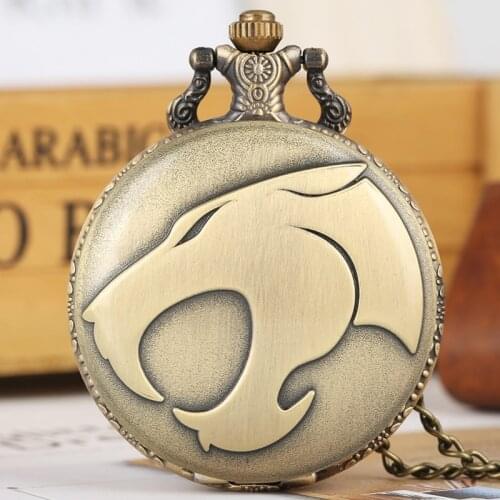 Fiercely Animal Leopard Head Figure Quartz Pocket Watch Retro Necklace Bronze Pendant Chain Watch FOB Clocks Reloj de madera