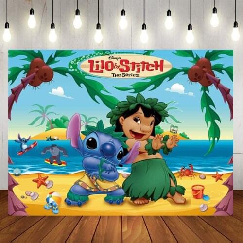 Lilo & Stitch Happy Birthday Backdrop For Kids Gift Cartoon Stitch Birthday Party Background Photography Baby Shower Decoration