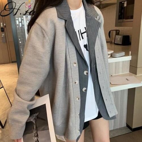 HSA 2021 Women Fall Fashion New Sweater Cardigans Long Sleeve Formal Females Chic knitted cardigan loose sweater jacket Coat