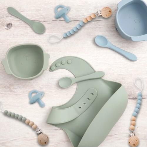 Customized Dinnerware Sets Roll Up Travel Baby Bib Set Food Plates Feeding Spoon Bowl Pacifier Clip Nipple Dining Appliance