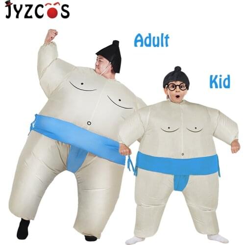 JYZCOS Inflatable Sumo Costume Halloween Costume for Adult Kid Purim Carnival Christmas Cosplay Fan Operated Sumo Wrestler Suits