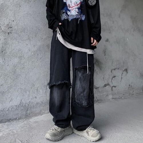 Black Loose Jeans Men Hip Hop Pants Fashion Retro Baggy Jeans Harajuku Summer High Street Casual Hip Hop Pant Streetwear Males