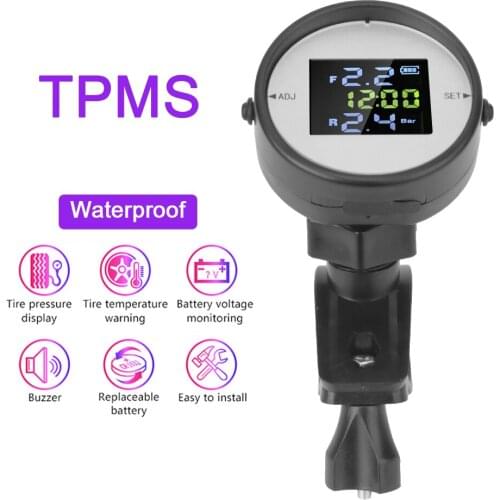LEEPEE Tyre Pressure Monitor System Wireless Motorcycle Alarm Gauge Moto TPMS With USB External Sensors LCD Display